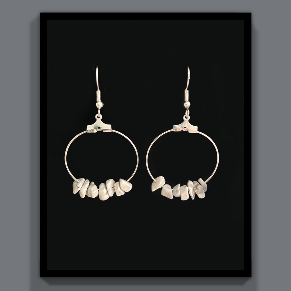 Silver Hoops earrings with Howlite gemstones